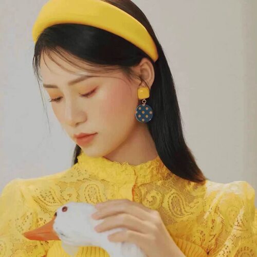 法式港风复古俏皮少女vintage百搭甜美撞色时尚黄色波点耳环耳夹 - 封面