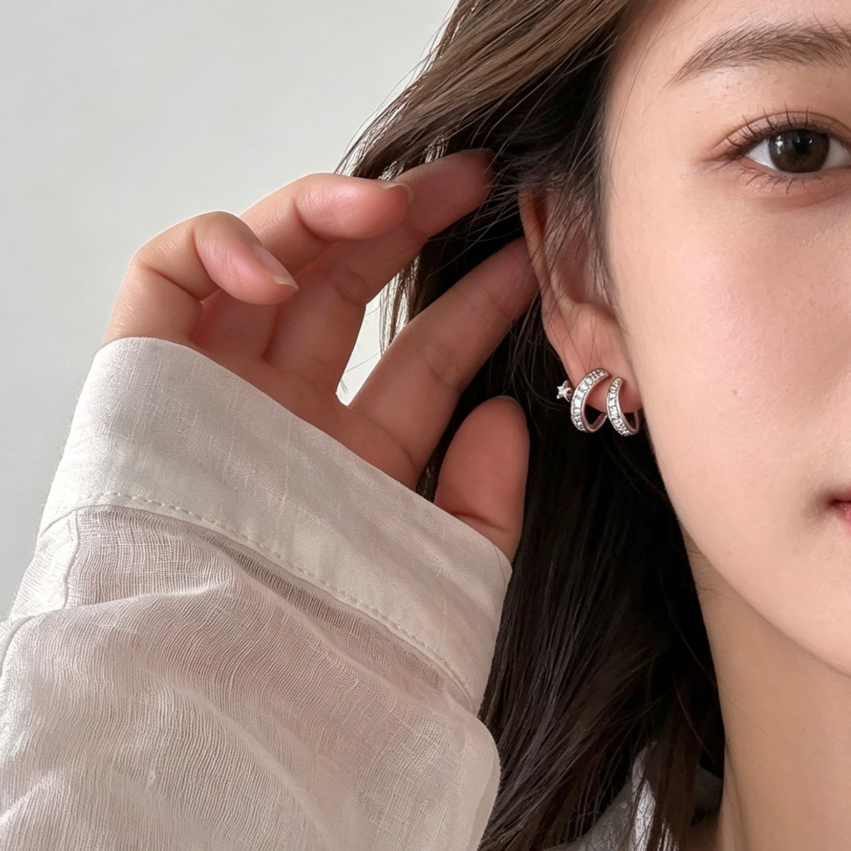 解忧 饰物双圈流星锆石耳环轻奢高级感绝美耳钉女小众设计感耳饰