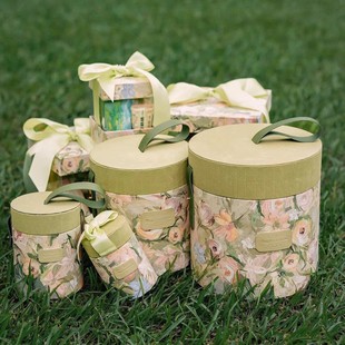 油画圆桶伴手礼盒高级感伴娘婚礼手提喜糖盒空盒子礼物礼品盒