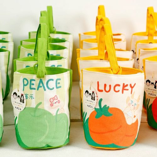 2025卡通帆布水桶包满月宴伴手礼袋学生幼儿园儿童手提可爱便携包