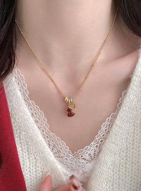 新年滴釉红色双面福禄葫芦项链女马本命年独特喜庆礼物毛衣链配饰