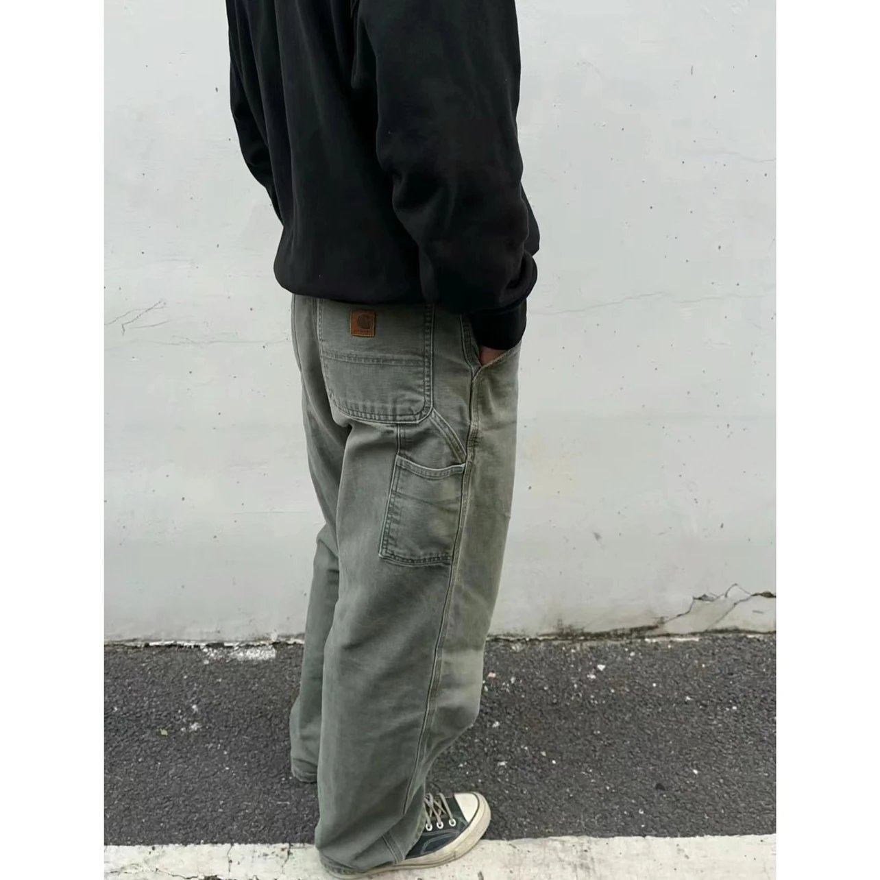 日系重水洗卡@哈特b11重磅复古帆布多口袋伐木裤长裤工装裤男女