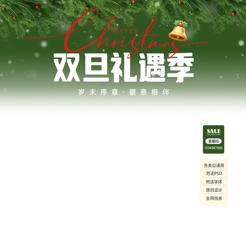 381冬季圣诞元旦直播间贴片装修模板抖音女装羽绒服雪花PSD素材