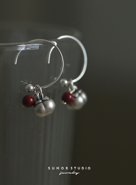 柿柿如意立体小柿子朱砂s925纯银耳环女简约耳饰小众原创设计E41
