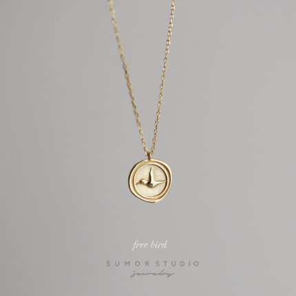 Free Bird 飞鸟s925纯银硬币浮雕项链女精致锁骨链女卫衣毛衣链29