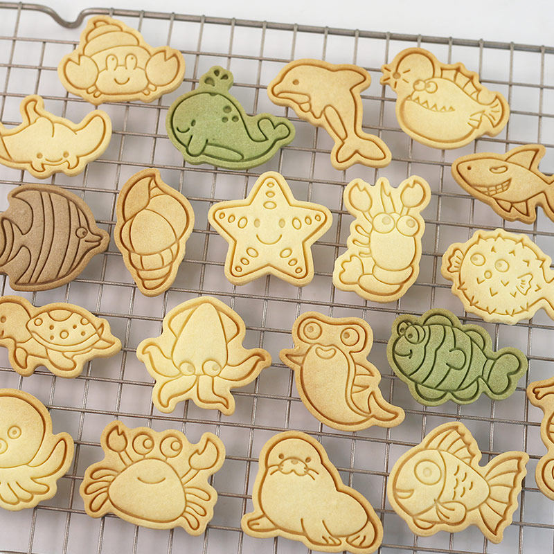 卡通海洋动物饼干模具套装曲奇切模3D立体按压式翻糖饼干烘焙工具