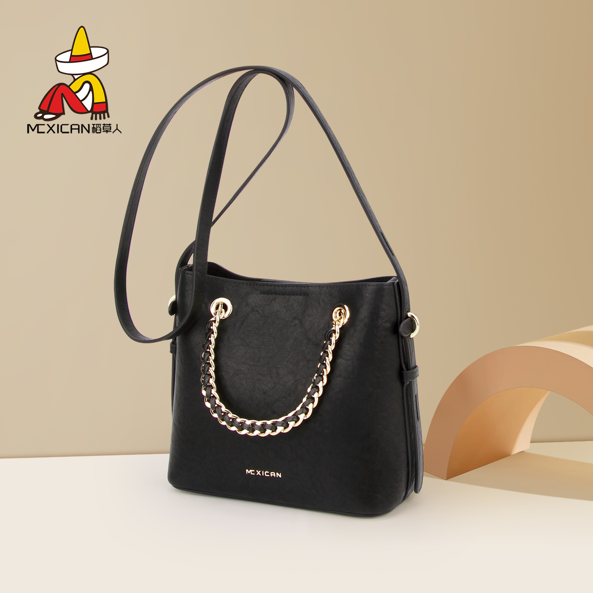 稻草人大容量百搭通勤手提水桶包