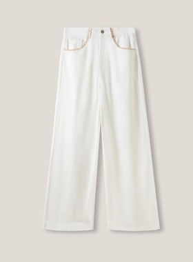 【现货直发专享】女士口袋刺绣白色通勤款直筒休闲牛仔裤ss26204