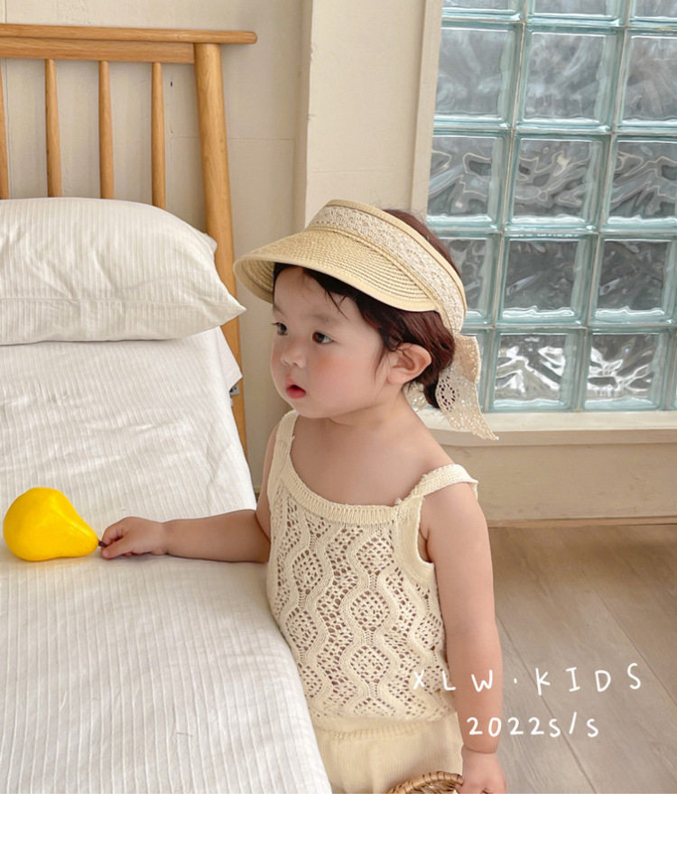 소녀 여름 중공 캐미솔 반바지 니트 양복 어린 소녀 얇은 통기성 투피스 여름 유행 세트