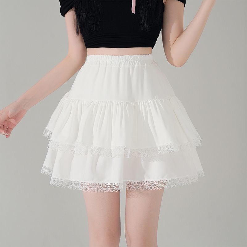 夏季新款花边白色蕾丝蛋糕防走光蓬蓬裙短裙高腰芭蕾爆款半身裙