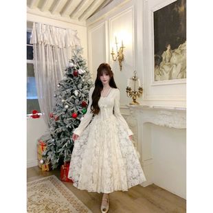 高级感法式气质蕾丝连衣裙超好看富家千金感温柔风收腰公主长裙子