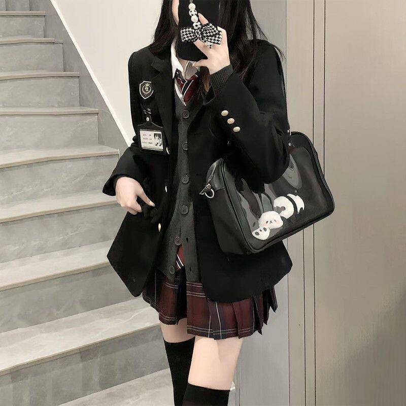 原创jk制服套装女秋冬款正版学院风校供格裙子针织开衫叠穿