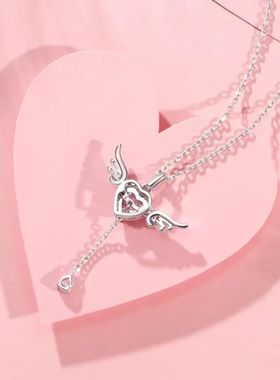 范家带LOGO钢印丘比特之心会动的天使之心翅膀项链女 轻奢精致设