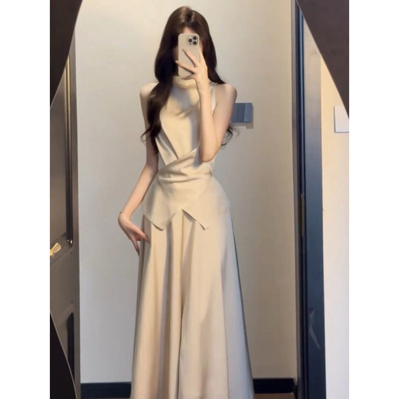 2025新款御姐高级感穿搭无袖连衣裙夏季女装法式气质收腰套装长裙