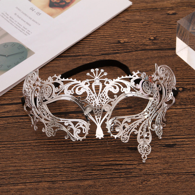 威尼斯铁艺镶钻金属半脸镶钻面具 镀银镀金高端女士酒吧夜店道具