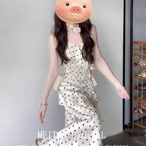 夏季法式茶歇气质名媛波点吊带连衣裙仙女荷叶边温柔风度假长裙子