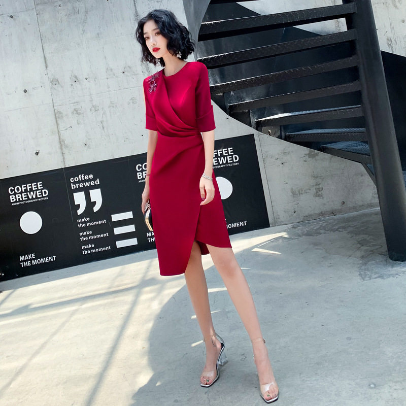 敬酒服新娘春季结婚晚礼服裙酒红色小个子平时可穿气质订婚女显瘦