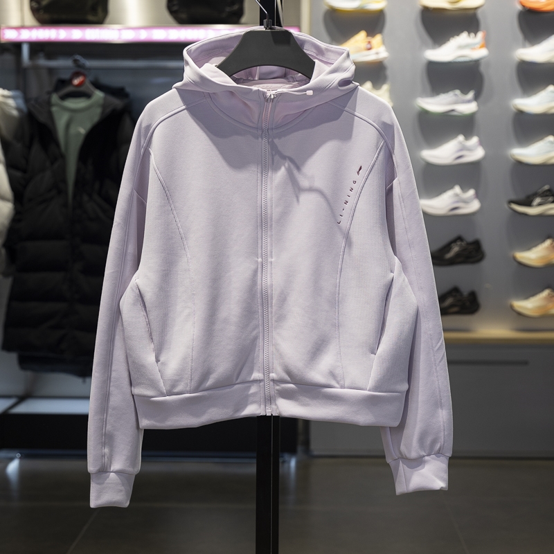 李宁宽松开衫连帽外套女子卫衣