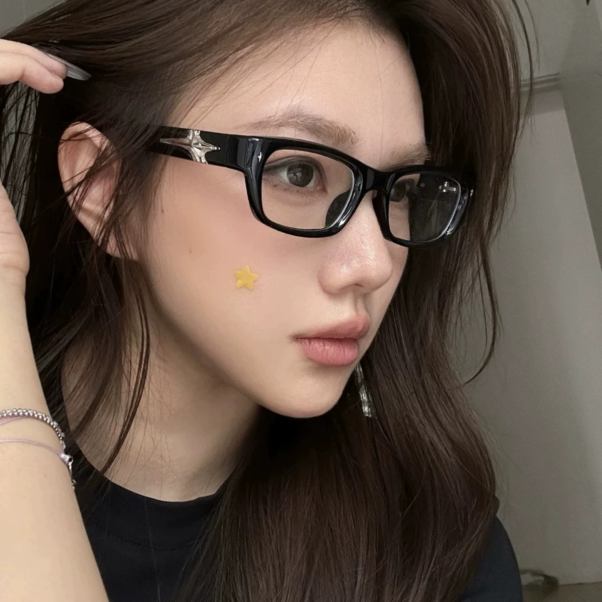 韩国网红新款复古十字星眼镜框窄框显瘦眼镜框架男女同款平光镜