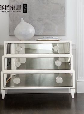 bernhardt简约轻奢美式入户玄关柜客厅镜面装饰柜主卧三斗柜定制