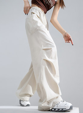 韩婷l超薄百搭美式工装裤女夏季2025新款高腰速干伞兵阔腿运动裤