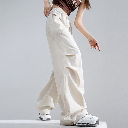 韩婷l超薄百搭美式工装裤女夏季2025新款高腰速干伞兵阔腿运动裤