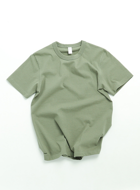 草绿色重磅纯棉短袖T恤男 美式复古圆领休闲百搭基础款白色半袖夏