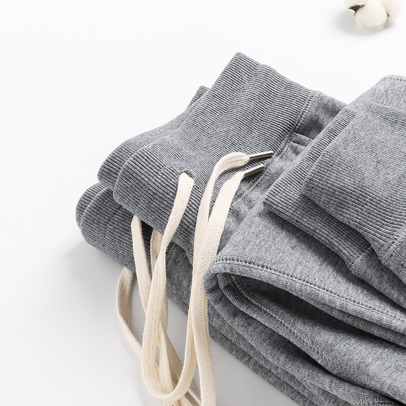 秋冬季美式休闲纯棉麻灰色收口卫裤男宽松抽绳百搭运动束脚长裤潮