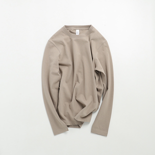 雾霾灰新疆棉重磅纯白长袖T恤厚实不透纯棉打底衫纯色男士高品质T