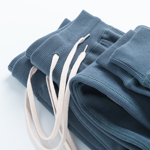 天青色重磅纯棉毛圈布宽松收脚卫裤 秋 男休闲百搭运动束脚收口长裤