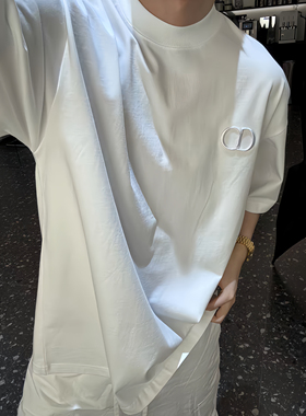 【陈发财】FACAI25s新款简约设计感刺绣字母小领口重磅T恤情侣装