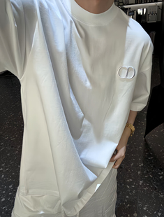 简约设计感刺绣字母小领口重磅T恤情侣装 FACAI25s新款 陈发财