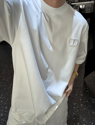 【陈发财】FACAI25s新款简约设计感刺绣字母小领口重磅T恤情侣装