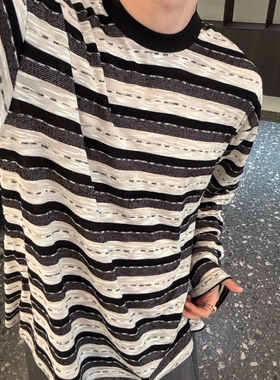 【陈发财】FA CAI新款多巴胺条纹打底长袖简约设计感小领口情侣款