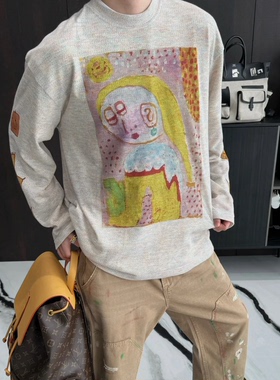 【陈发财】FA CAI新款涂鸦抽象女孩印花长袖T恤男女同款情侣款