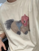 限定彩绘小马卡通印花短袖 CAI新款 T恤男女宽松上衣 陈发财