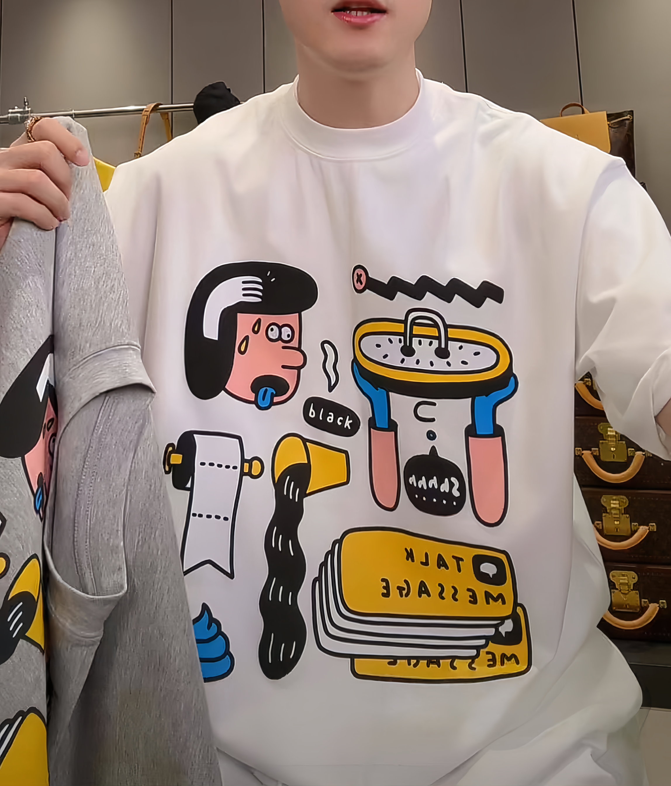 【陈发财】FACAI慵懒风小领口发泡印花T恤短袖男夏季宽松显瘦上衣