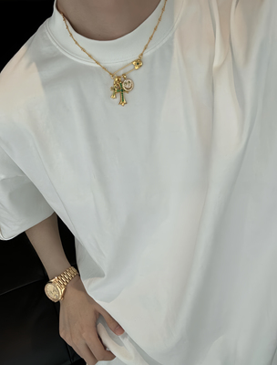 【陈发财】FA CAI新款金年笑脸DIY金色单钻别针十字架多吊坠项链