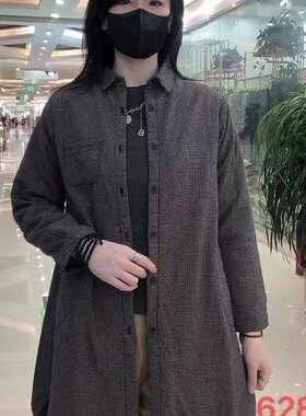 雪蓝杉棉麻衬衫6286中长款衬衣长袖polo领夹棉小格子春秋新款女装