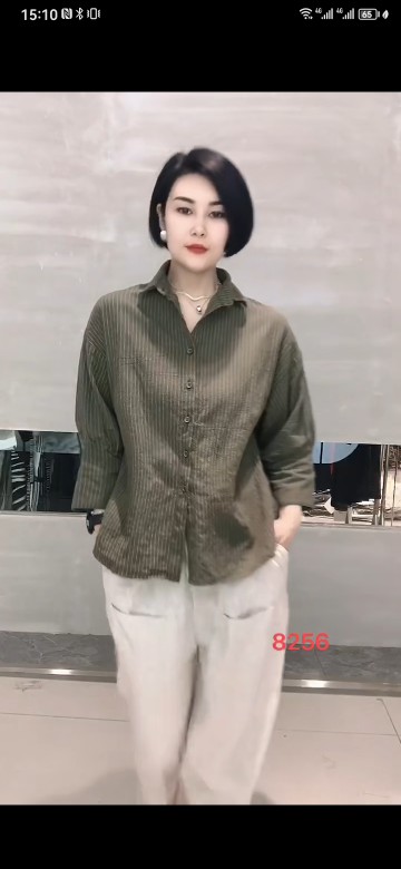8256雪蓝杉棉麻新款衬衣女装长袖polo领纽扣2023秋冬衬衫