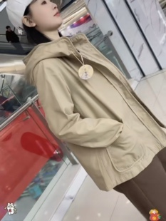 雪蓝杉棉麻宽松女装风衣秋季外套上衣连帽休闲开衫拉链口袋中年