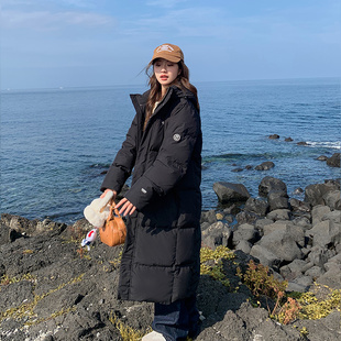 羽绒服女长款黑色2025冬季新款韩版加厚宽松超长款过膝白鸭绒外套