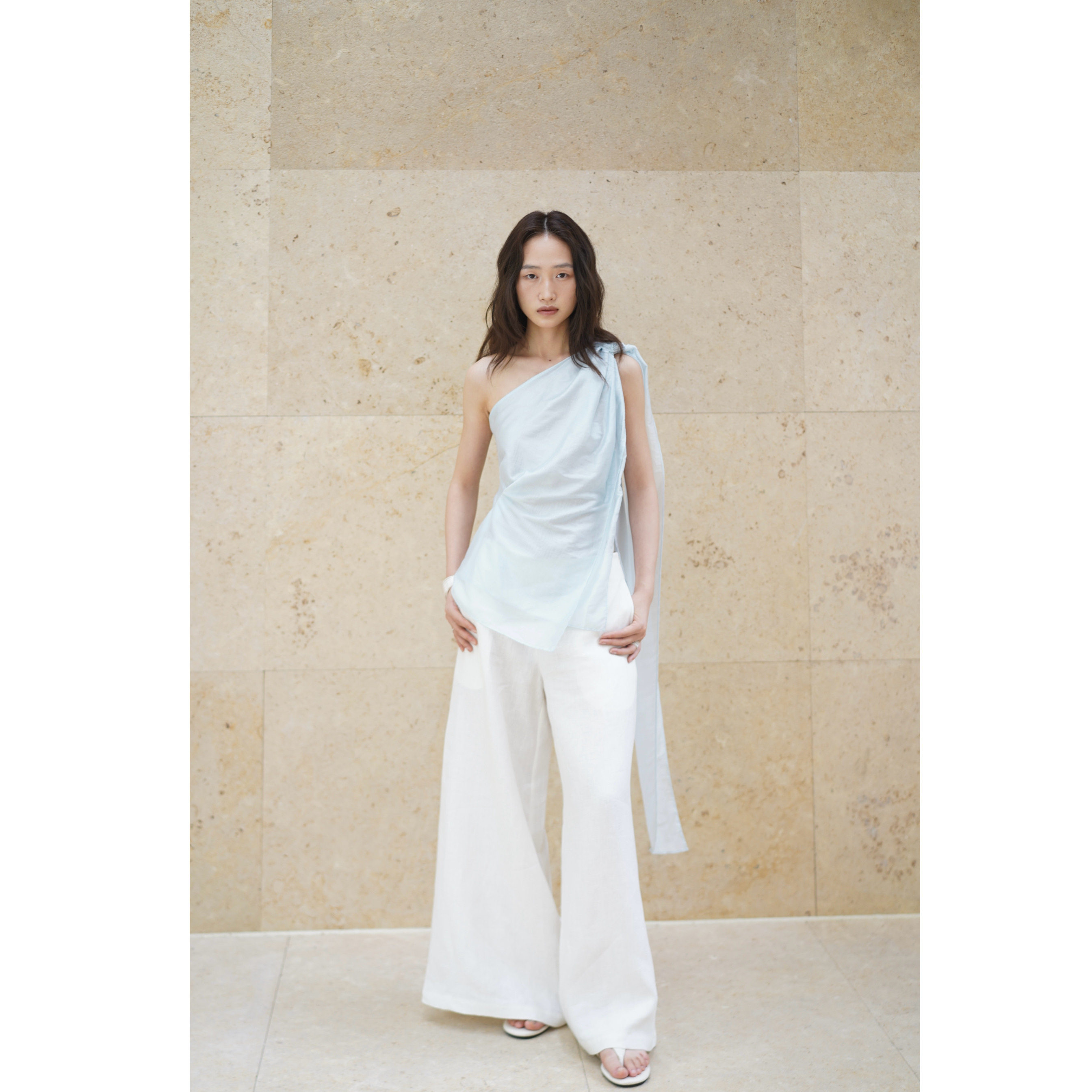 天丝飘带修身露肩夏季显瘦上衣女