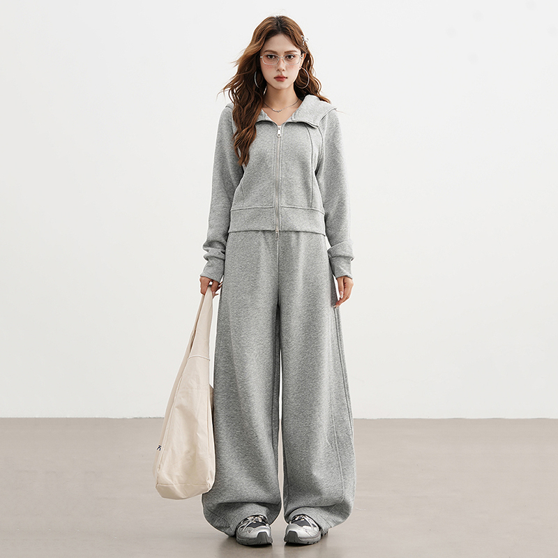 UPXIW2025秋季宽松针织套装女装新款休闲时尚连帽卫衣卫裤两