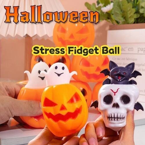 Halloween Theme Pumpkin Skull Shape Fidget Squishy Toy Squee