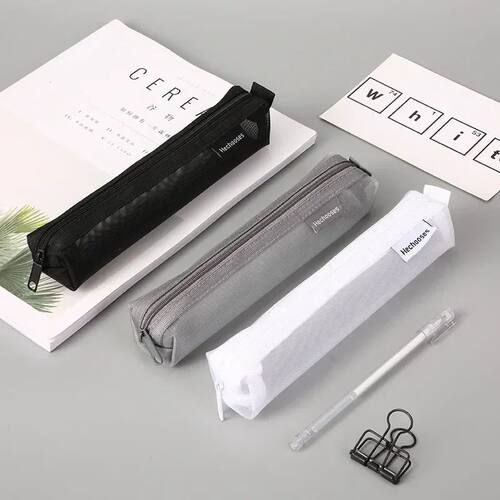 Simple Mesh Transparent Pencil Case Storage Pen Bag Zipper P