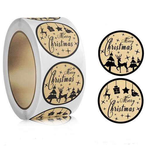 100-500pcs Brown Merry Christmas kraft paper Stickers Holida