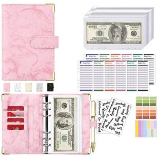 PU Leather Budget Binder With Cash Envelopes Pockets Zip Sma