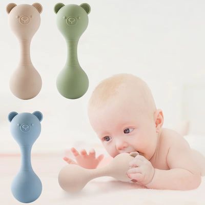 Rattles for baby Silicone Maracas Toys Cartoon Bear Sand Ham