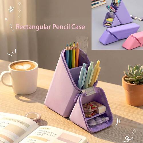Stand Up Pencil Case, Portable Pencil Holder, Desktop Dual-u